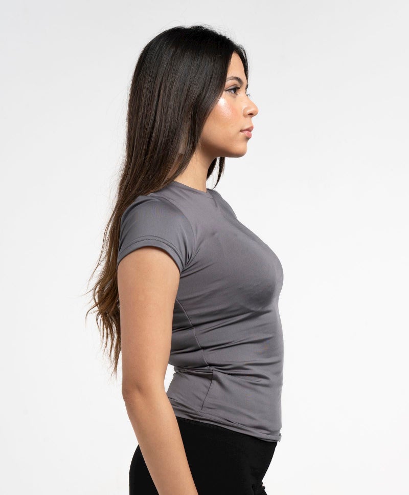 Beyond Women's Charcoal Grey Basic Short sleeve top - Image 3